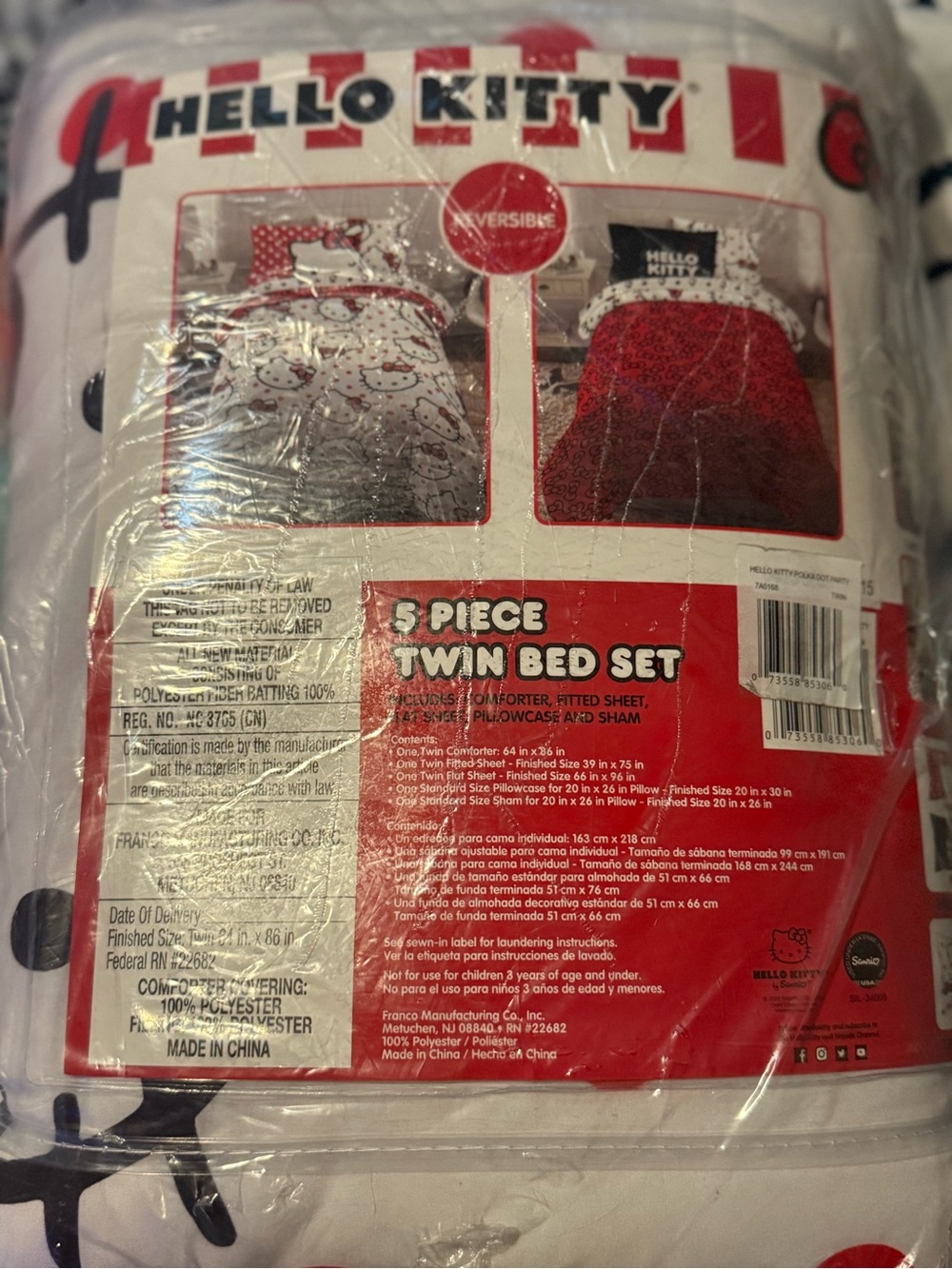 Hello Kitty Red and White Reversible Twin Comforter Set